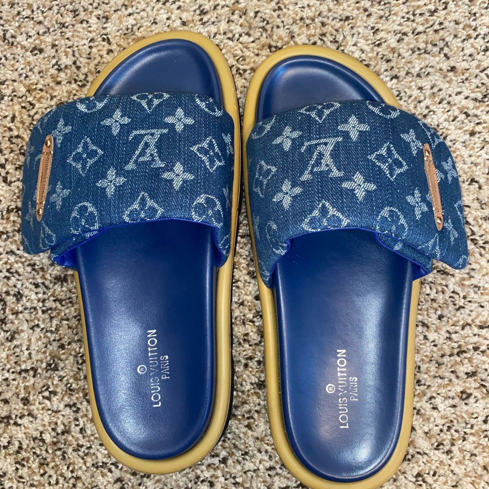 Louis Vuitton Denim Blue Slide Sandals